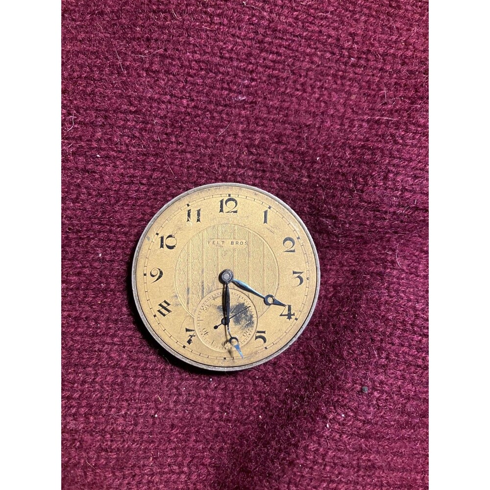 Vintage Felt Bros Pocket Watch Movement Brass Dial Manual Wind Parts Repair